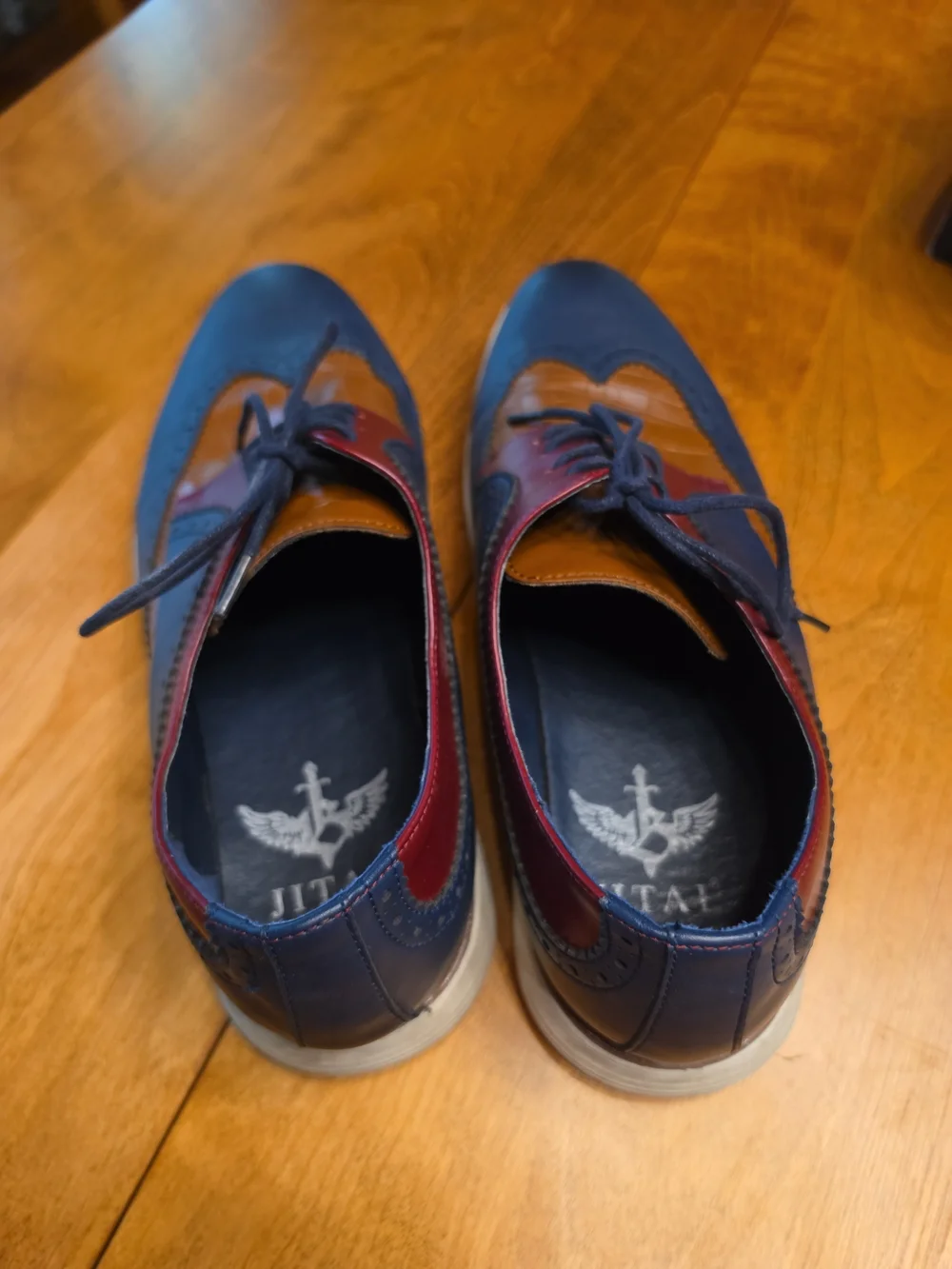 Men's Tri-Color Wingtip Oxfords - Blue/Burgundy/Tan Sz 11